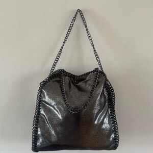 Metallic Chain Strap Tote Bag